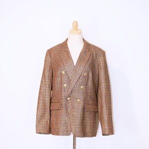 Nine West Gold Metallic Plaid Blazer Size (2X)